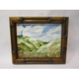 Oil and gouache on paper backed by board in a vintage bamboo frame, a Summer vista of perfect