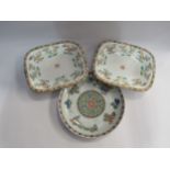 A pair of Victorian floral design platters, 26cm long, and an Oriental dish 27cm diameter, marked to