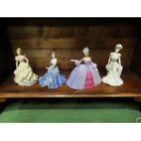 Four ceramic figures, Franklin "Marianne The Minuet", Coalport "Charlotte", "Linda" and Wedgwood "