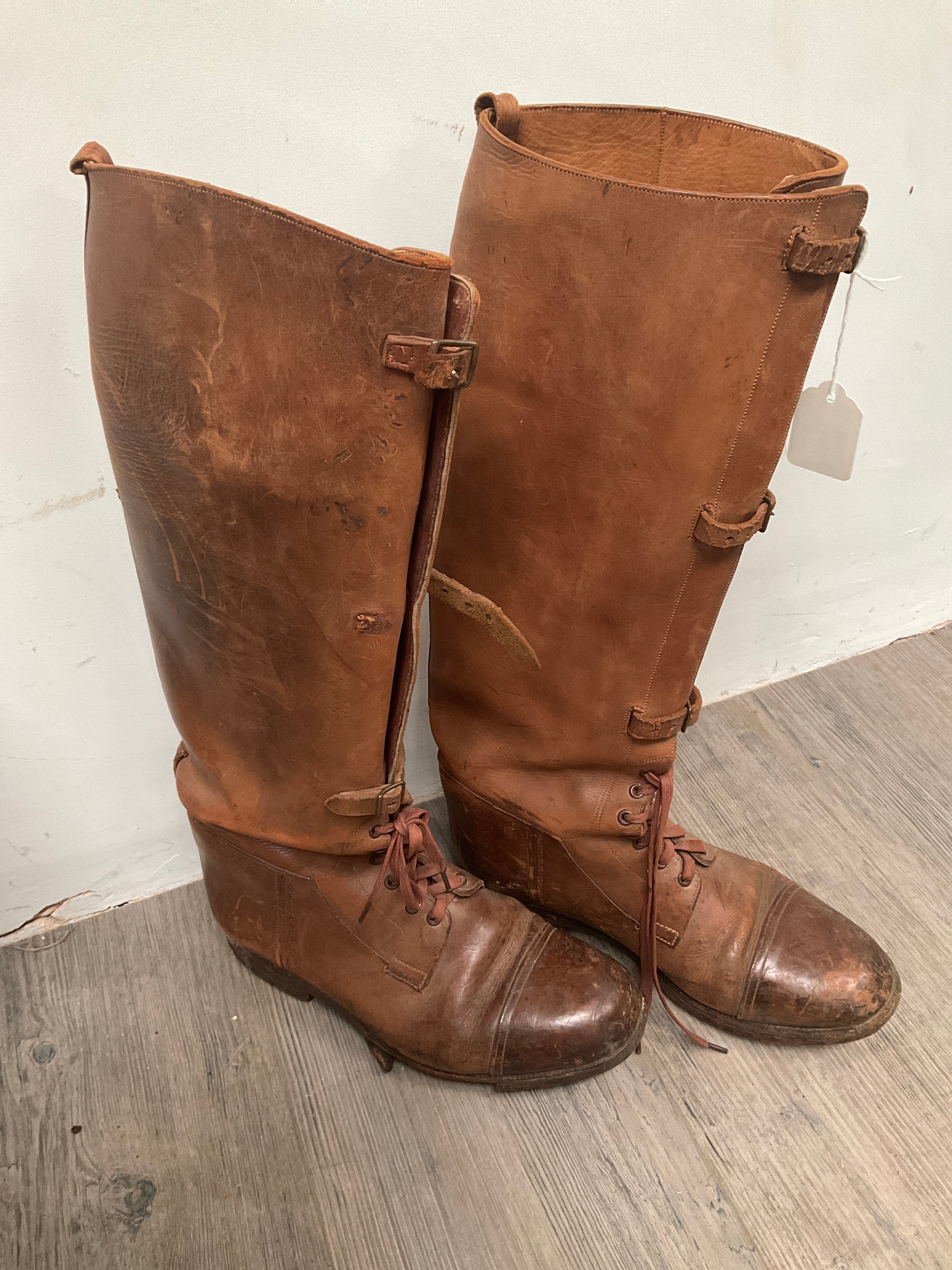 A pair of WWI era British officer's field boots, some damage - Image 2 of 2