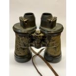 A pair of WWII German 7x50 Kriegsmarine U-boat / submarine type binoculars, fixed focus, marked