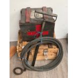 Two British wooden crates including shell carrier and a stirrup pump (3)