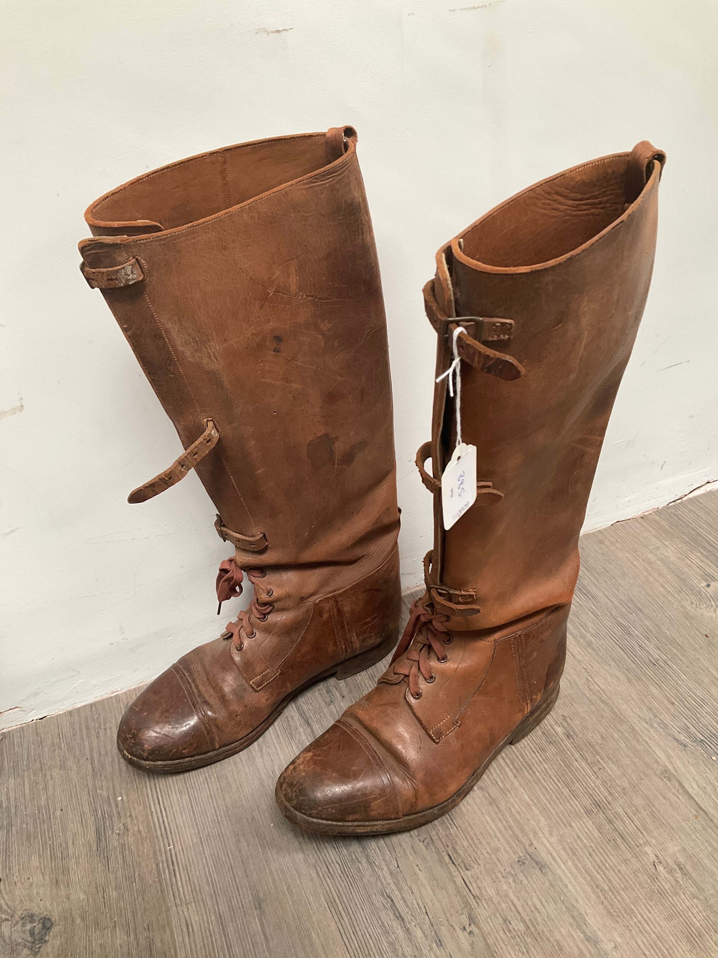 A pair of WWI era British officer's field boots, some damage