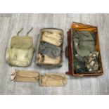 Two boxes of mixed webbing from WWII and after including satchel and pouches