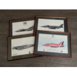 A set of four squadron prints, some signed, including Tornado and Jaguar, framed and glazed