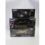Three boxed Hot Wheels 1:18 scale diecast Batman vehicles to include The Dark Knight Batmobile,