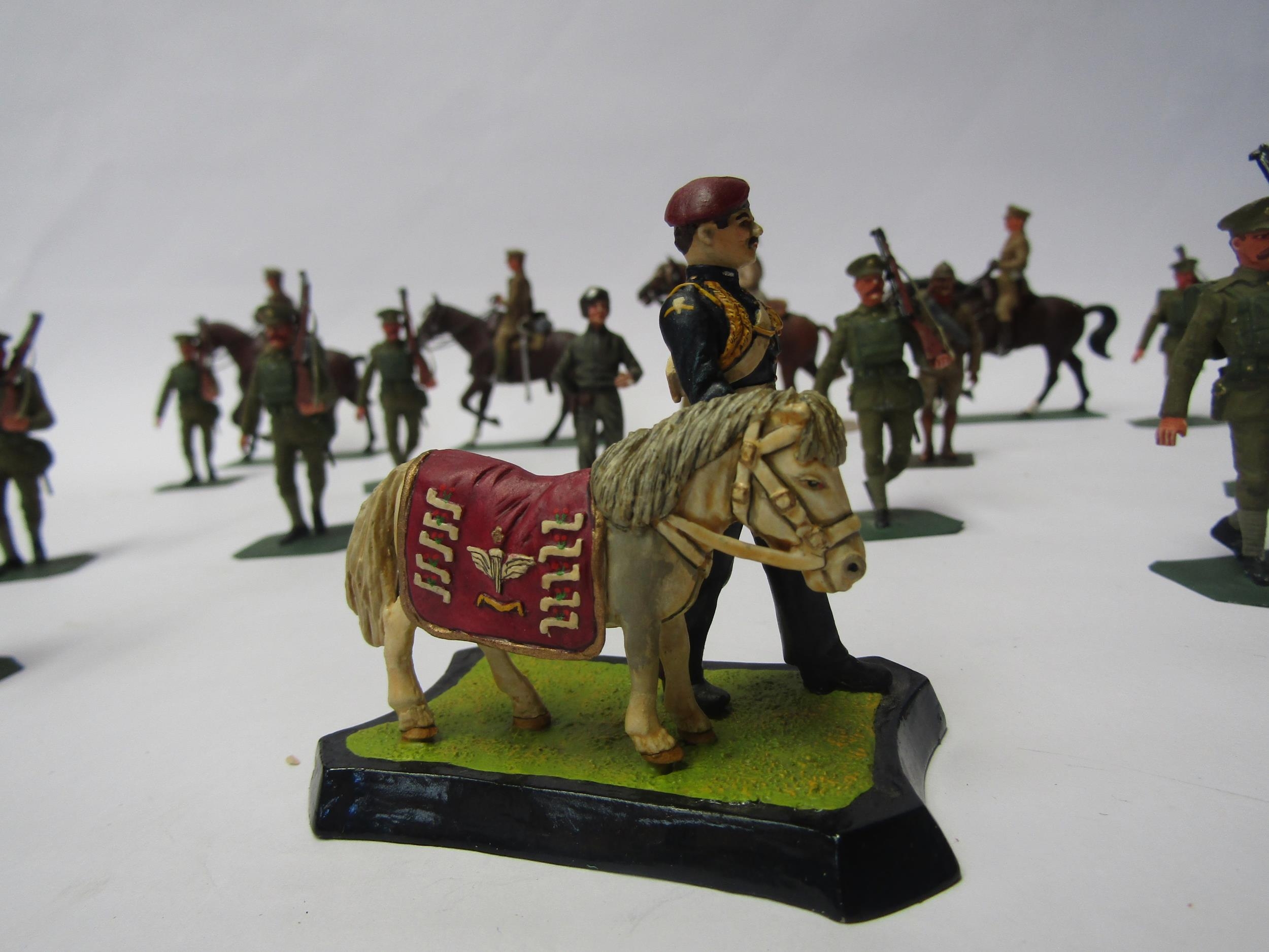 A collection of lead figures of WW1 era British Army servicemen including mounted officers and - Image 2 of 5