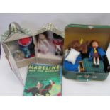 A collection of Madeline dolls, outfits and accessories including closet travel case, three dolls,