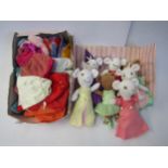 Eight Angelina Ballerina soft filled dolls with a collection of outfits