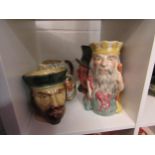 Four large character jugs including Kingston pottery Edward I, Beswick McCawber