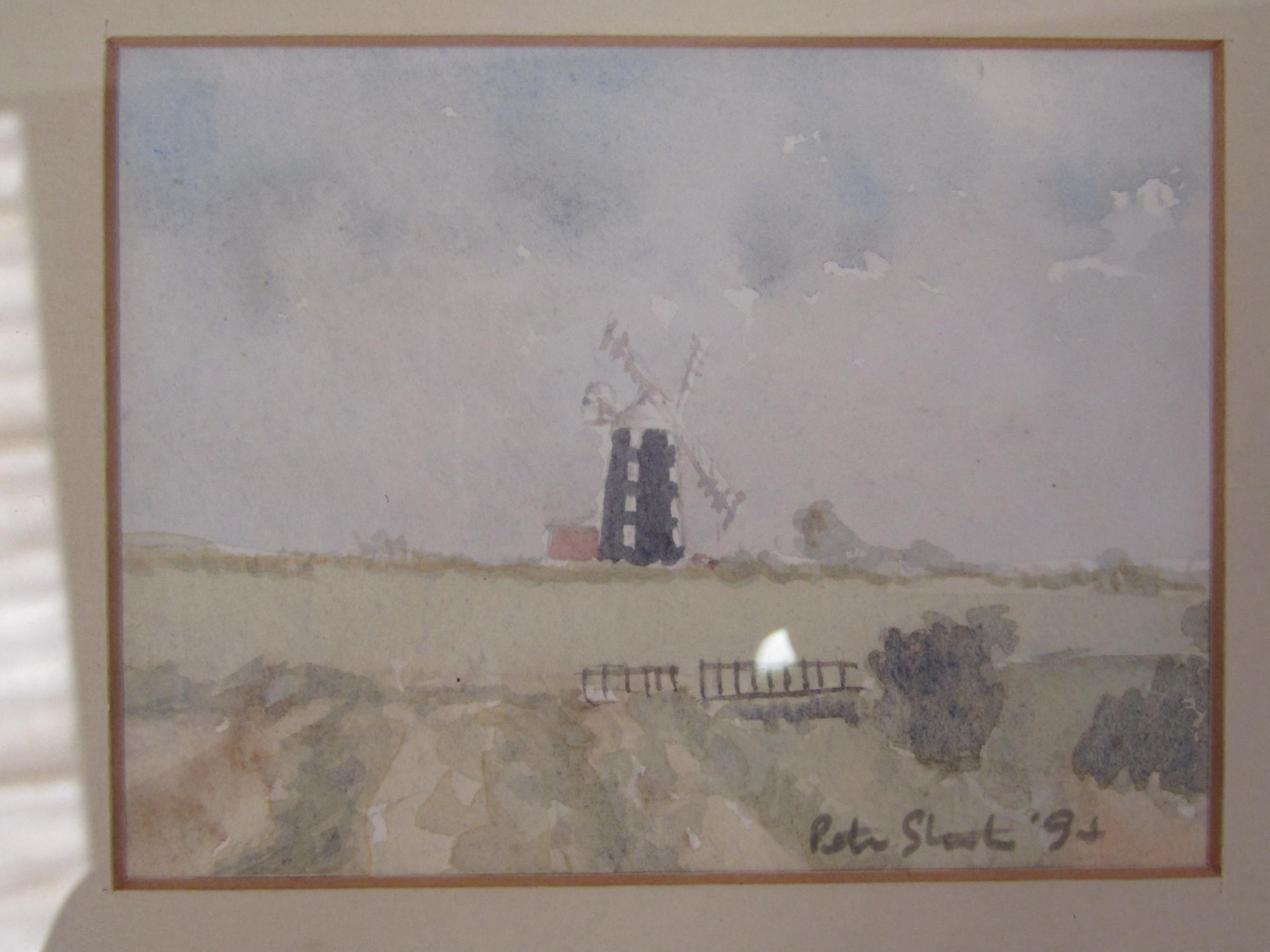 PETER STANTON: Two miniature watercolours of local scenes, Burnham Mill and River Bure, Buxton, - Image 2 of 3
