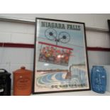 A reproduction print of a 50's Greyhound Bus poster advertising Niagara Falls, a/f - foxed.