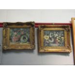 Two ornately gilt framed oleographs depicting eggs in nests, 19cm x 24cm image size