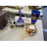 A selection of ceramics and glass to include Bohemian facetted glass scent bottle, KPM pierced