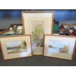 Three 20th Century watercolours of lakes and mountains, two signed, all framed and glazed