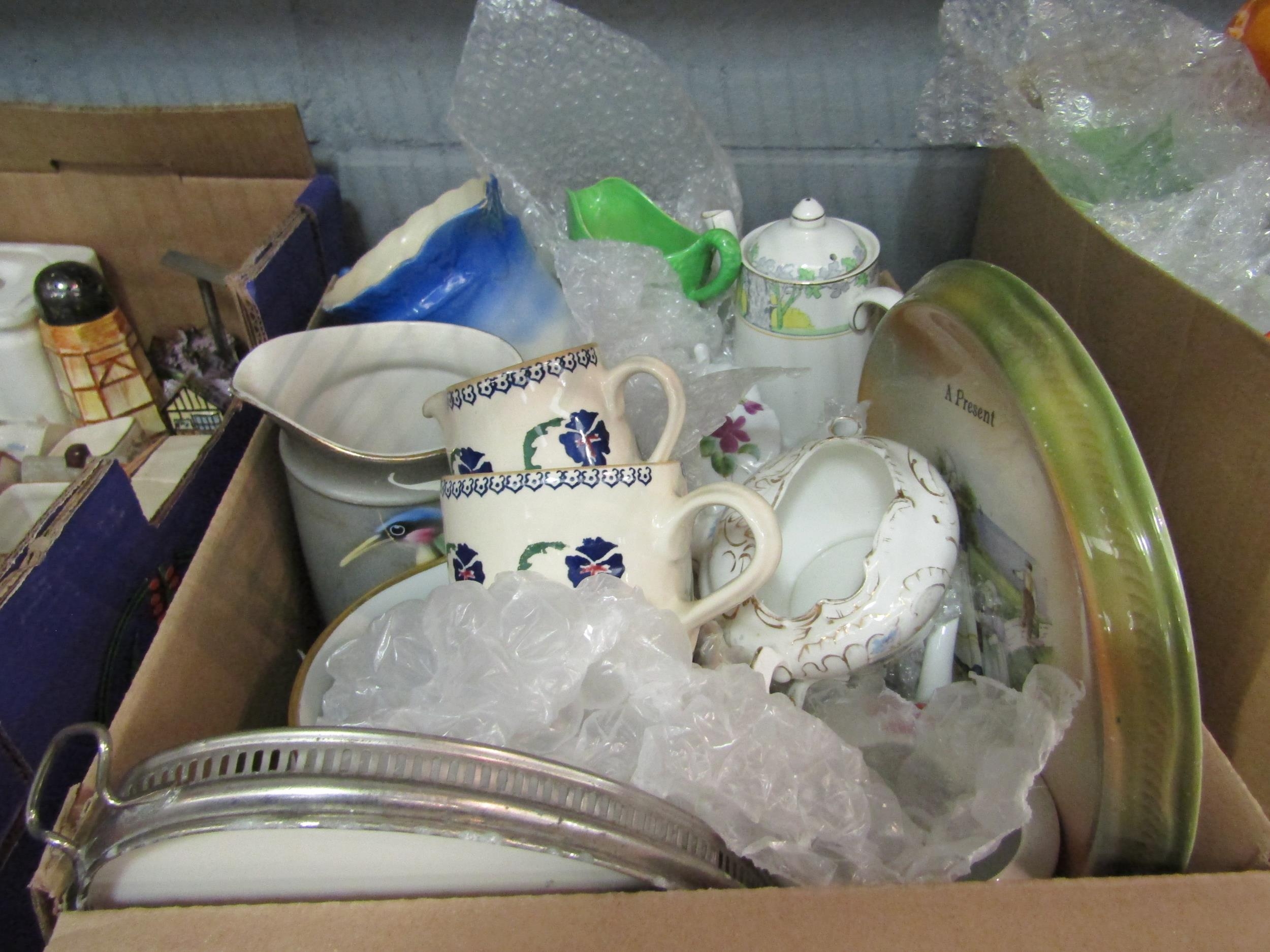 A selection of ceramics including feeding cups, ribbon plates, Mosse pottery cup and jug etc
