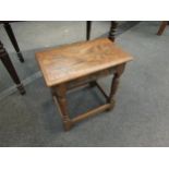 A Victorian pegged oak coffin stool, 46cm high x 45cm wide x 25cm deep