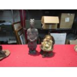 A seated Buddha on cast metal elaborate seat and a reproduction terracotta army figure (2)