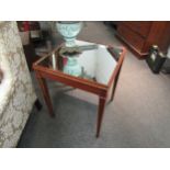 A pair of square form occasional tables with mirrored tops to spade legs, 63cm high x 51cm wide
