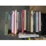 A box of art and architecture books including "Charles Rennie Mackintosh; country houses, bridges,