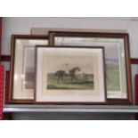 Five prints related to horses and horse racing, four framed and glazed to include "Doncaster Great