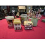 A ceramic beekeepers cottage honey pot, cottageware preserve jar, German Shepherd design mug etc (5)
