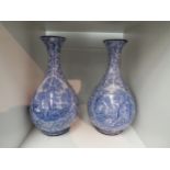 A pair of J Kent Fenton Ye Olde Foley Ware baluster form vases with transfer printed blue and