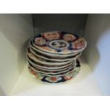 Nine Japanese Imari plates, one with character marks to base, some a/f