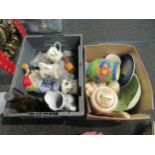 Two boxes of china ware including a Carlton ware bowl and Johnson Bros coffee wares, a vintage