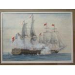 DAVID KING: A pastel of Napoleonic battle ships at sea, signed lower right, framed and glazed,