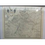 Framed coloured print of the German Railway Network in 1849. 35" x 25"
