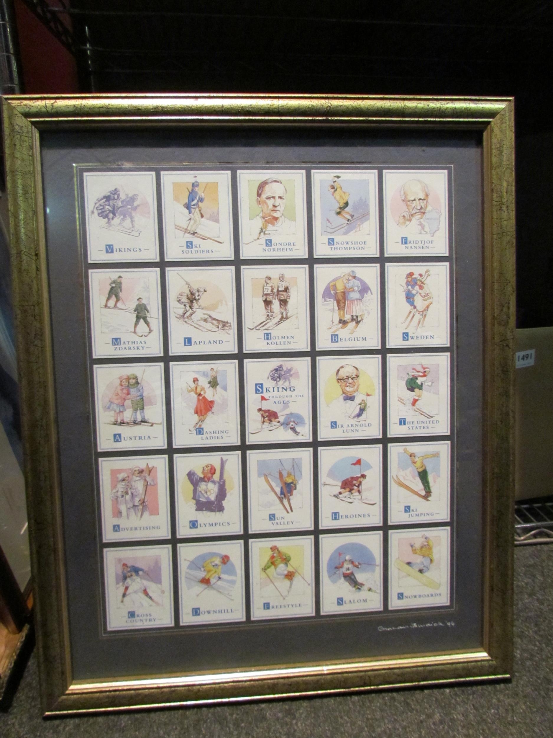 Graham Bundick 94 framed cards relating to skiing etc