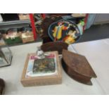 A collection of French boxes together with snail form escago picks and advertising fan (6)