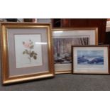A collection of limited edition prints, some gilt framed; Concorde, William Makinson and a rose (3)