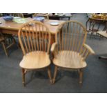 A set of six (4+2) hoop back Windsor kitchen chairs