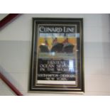Vintage Framed Travel Poster: Cunard Line, Mauretania, Berengaria, Aquitania "Fastest Ocean