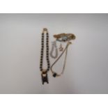 A lapis lazuli bead necklace, Christian Dior necklace, bead bracelet stamped 925, D&G bracelet and