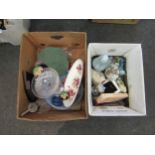 Two boxes of ceramics and glass ware including a wine carafe, celery vase Country Artists ginger