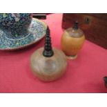 Two turned wooden lidded pots with ebonised finials