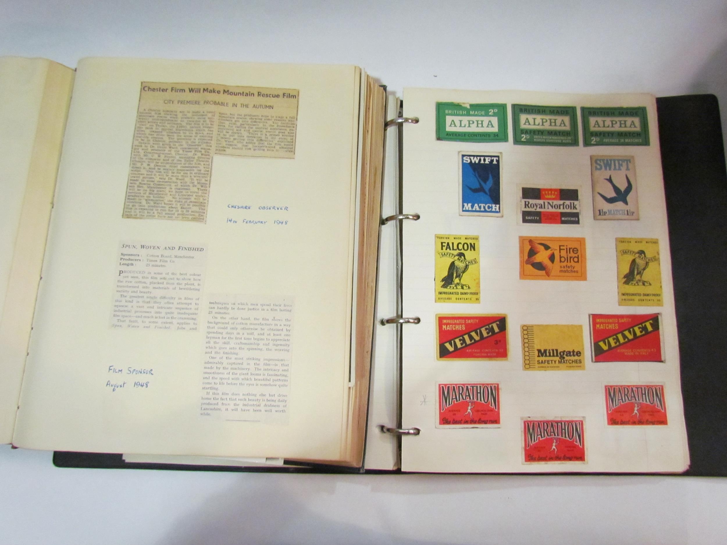 Two albums, one containing Matchbox covers, the other a scrapbook relating to Mr. Dennis an early