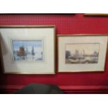 FRANK WILLIAM SCARBOROUGH (1860-1939): Two watercolours of a moonlit harbour and broadland scene,