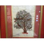 An Egyptian papyrus hand painting of birds in a tree (tree of life) framed and glazed, 32cm x 21cm