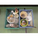 Two crates containing mainly jardinieres, glassware and a Doulton slender neck vase