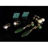 Five pairs of earrings including jade drops, etc