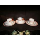 Shelley Art Deco plates, saucers, cups and milk jug, Deco pattern