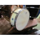 A vintage Olympic snare drum together with Paiste 2002 17" crash cymbol and 14" hi-hats (all