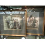 Two 19th Century mixed media heightened pictures, "Figures Entering Madrid" and "Christening of