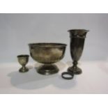 A Silver vase, silver bowl, silver collar and a plated egg cup (4)