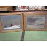 TREVOR OSBOURNE: Two pastel winter landscape scenes, framed and glazed, 21cm x 32.5cm (2)