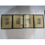 Four glazed and framed 18th Century engravings of classical figures in ebonised frames, 12 cm X 7cm